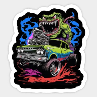 Monster Hot Rod Green Meanie Street Racer Cartoon Retro Design Sticker